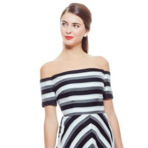 Lela Rose Organza Striped Off-The-Shoulder Dress